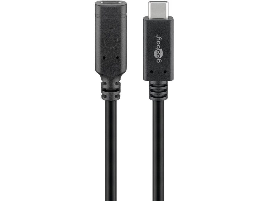 USB 3.2 PD forlængerkabel - USB-C han/hun, 100W, Sort (1m)