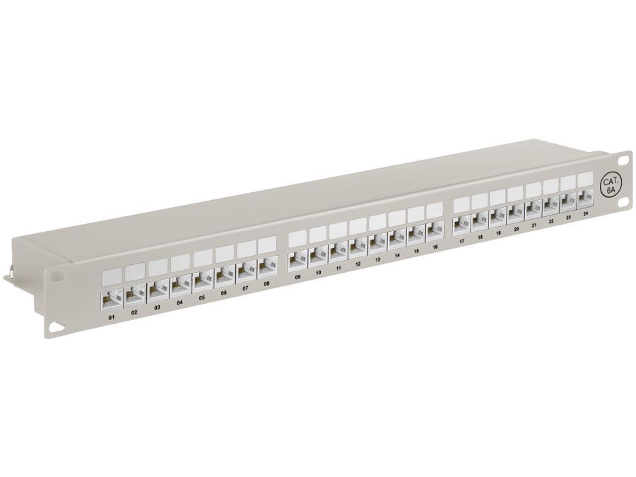 19" Patch panel - 1U, 24 x RJ45 CAT6a skærmet, Grå