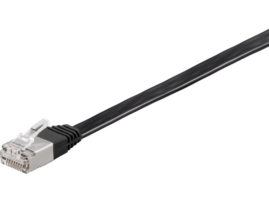 FTP netværkskabel, FLAD - 2xRJ45, CAT6, Sort (1,5m)