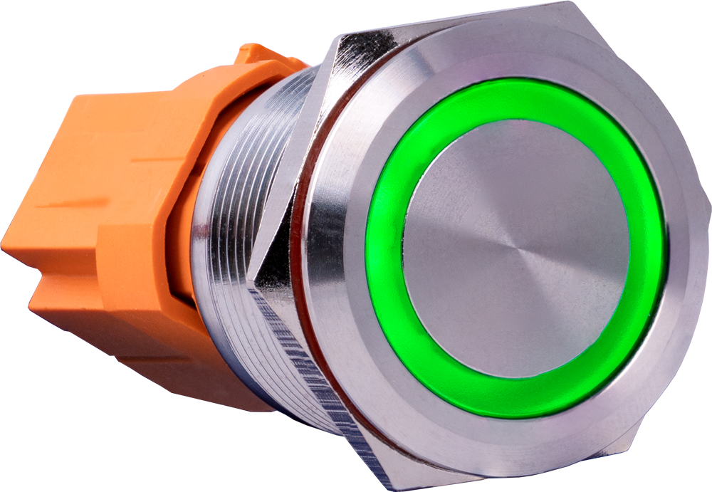Trykkontakt - 1P ON-(ON) 3A/250V, GRØN LED
