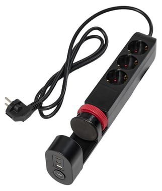Stikdåse Schuko med klemme og USB, 1,4 m  Sort