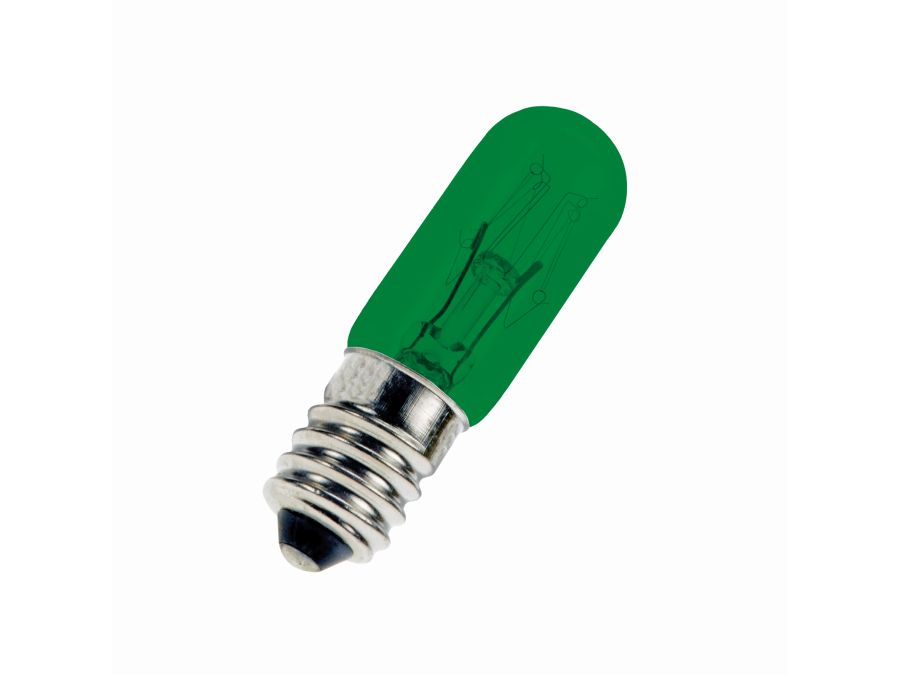 Rørlampe - 220-260V / 27mA / 5-7W, E14 (Ø16x54mm) Grøn