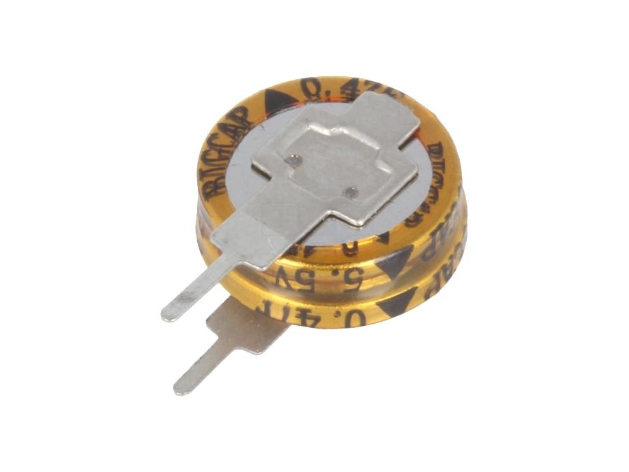 Backup kondensator - 1F / 5,5Vdc Lodret (Ø19x20,5mm)