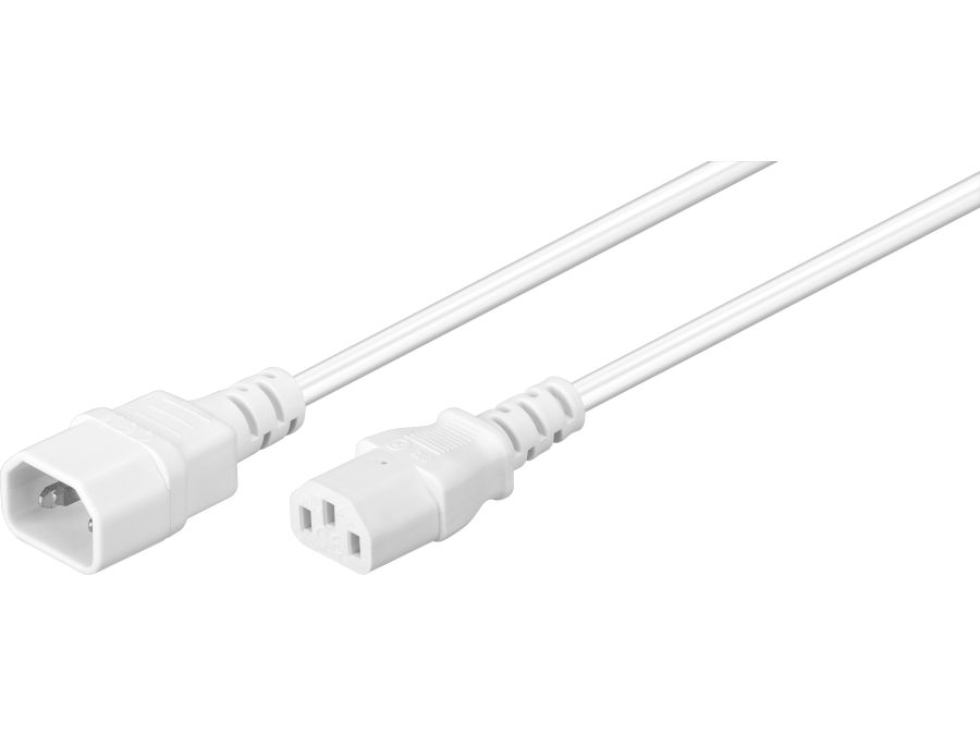 Strømkabel - C14 til C13, 3x1mm², 10A, Hvid (3m)