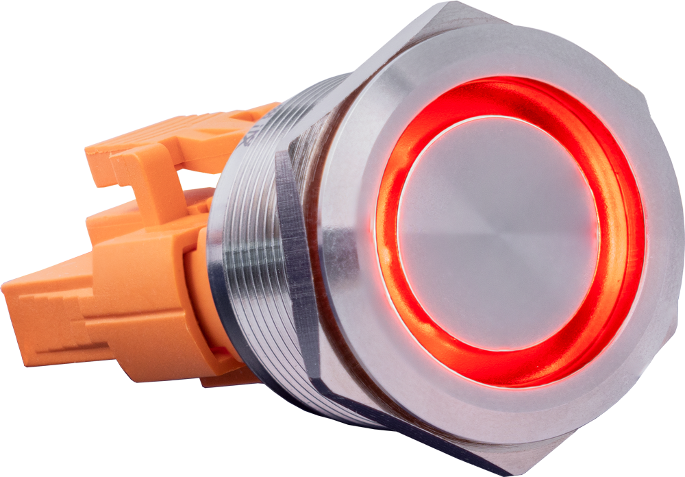 Trykkontakt - 2P ON-(ON) 7A/250V, RØD LED