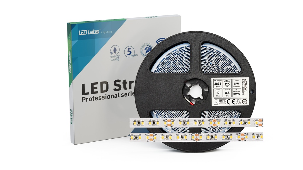 LED strip (IP20) - 12V 12W, 120 LED/m, Neutral Hvid (5m)