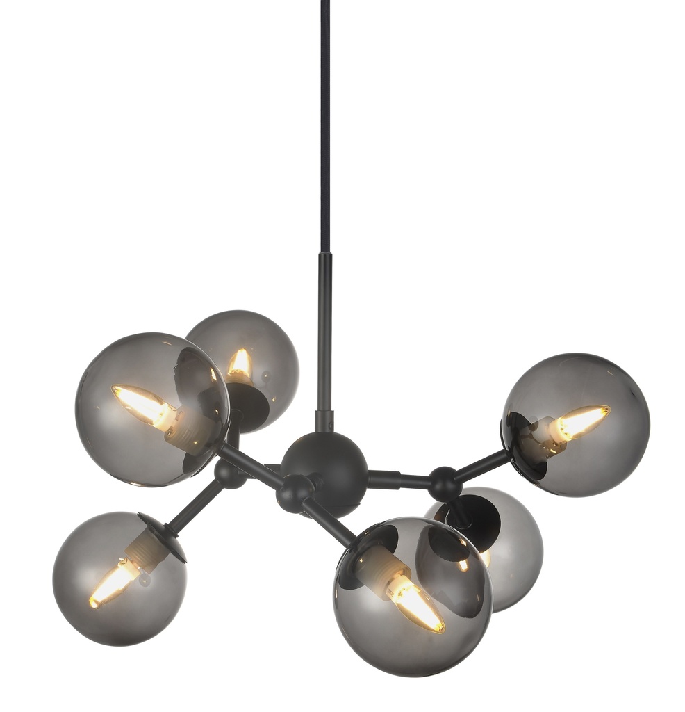 ATOM Chandelier 6L G9 sort/smoke glas