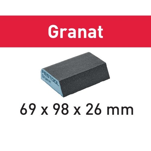 Slibeklods Granat, 69x98x26 mm, rund og spids side, K120, 6 stk.