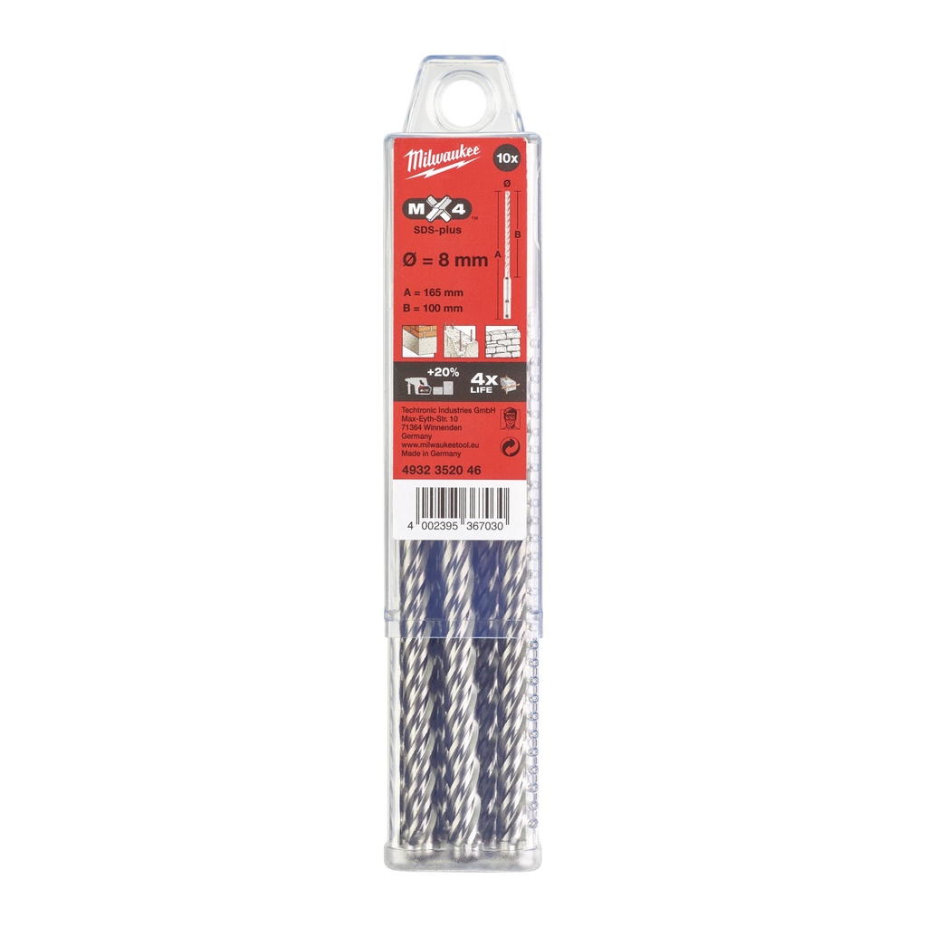 Milwaukee 4-skærs MX4 SDS-plus hammerbor 5,5x115 mm, 10-pak