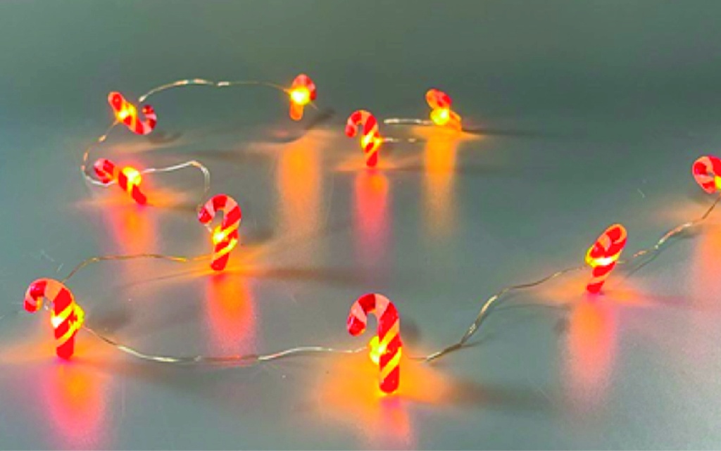 Candy stang lyskæde. 20 LED i alt 200 cm. IP20 batteriboks.