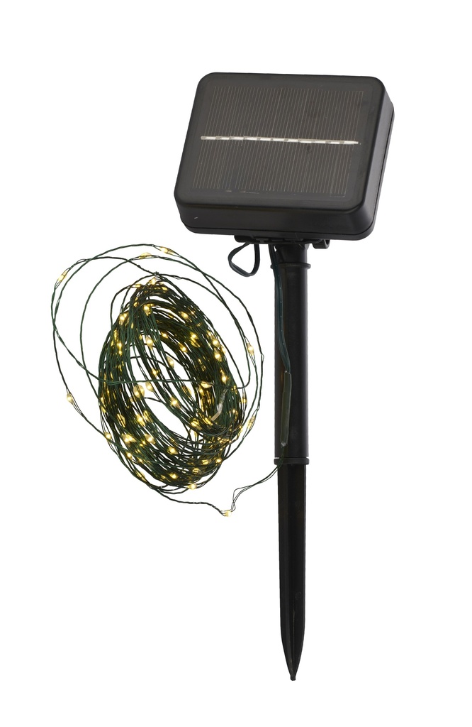 Knirke Solar lyskæde, 120 LED, 11,9m, solcelle, grøn