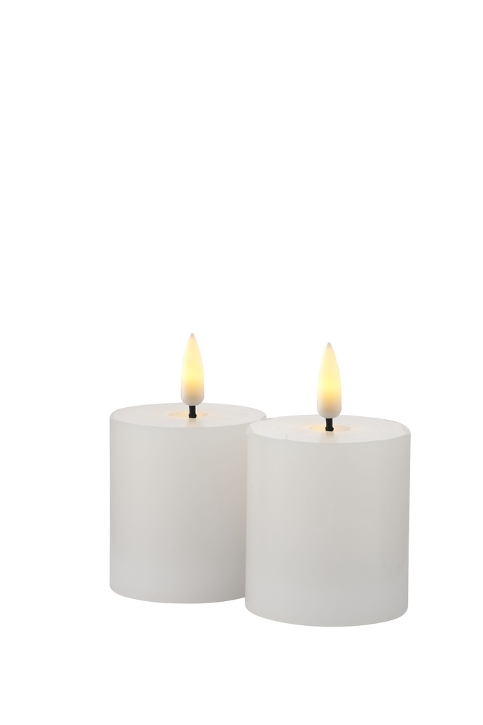 Sille Mini LED-stearinlys, genopladelig, 2 stk sæt, Ø50 H65, hvid