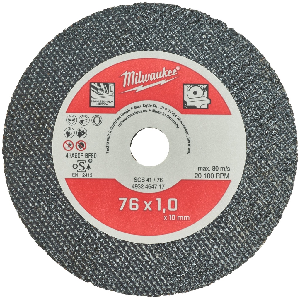 Milwaukee skæreskive, metal, Ø76/10 mm x 1 mm, 5 stk.