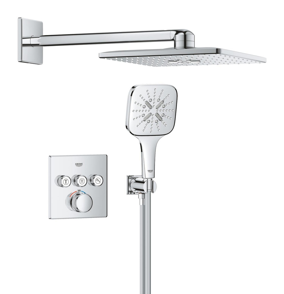 Grotherm Smartactive indbygningsbruseSystem m. Rainshower Smartactive 310 firkantet hovedbruser