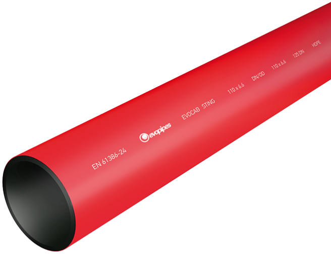 Evopipes 160 mm SDR11 PE-kabelrør, glat/glat, 12 m, rød