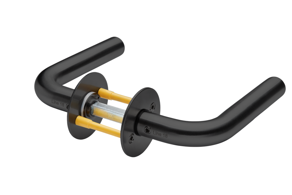 dørgreb l-form m/ros 40-65 l18 monteret massiv roset ø50x2mm