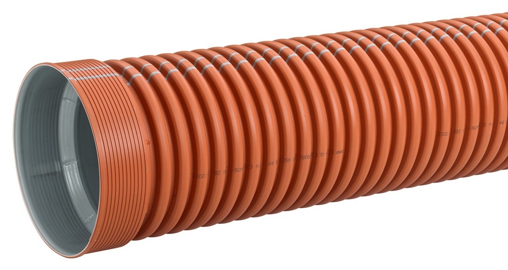 Uponor Double 315/277 x 6000 mm PP-rør m/muffe, SN8, u/gummiring