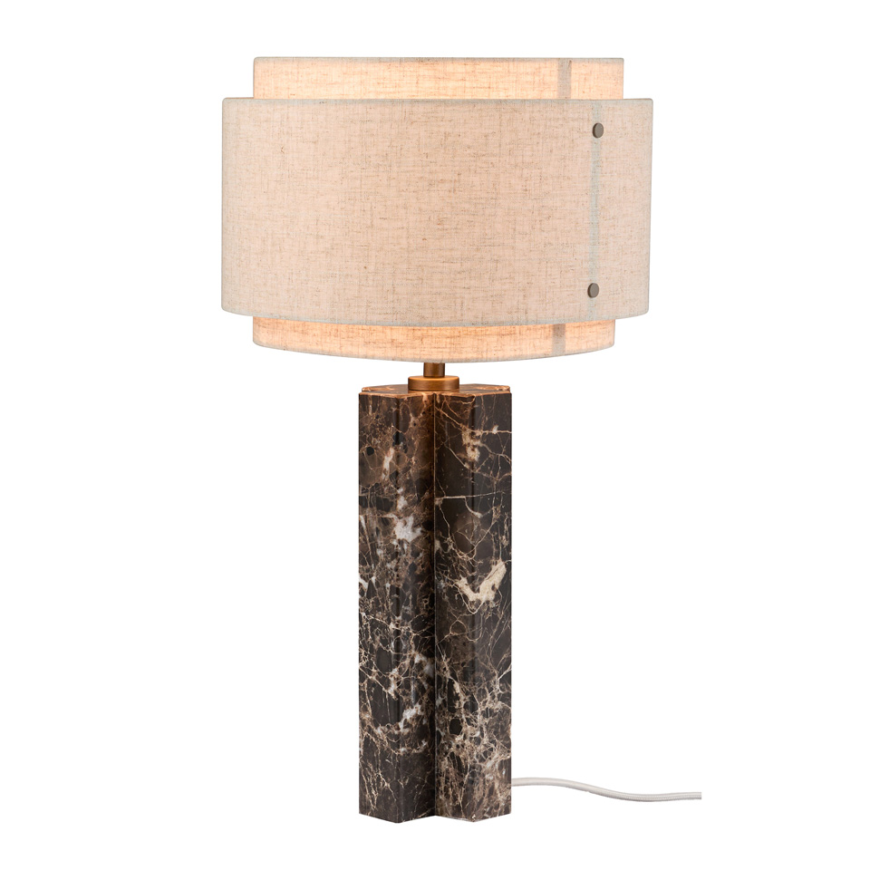 Takai Bordlampe E27, brun marmor/ beige skærm