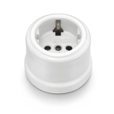 Garby Schuko 2P+T-stikdåse m/børnesikr hvid porcelæn u/kabelindg