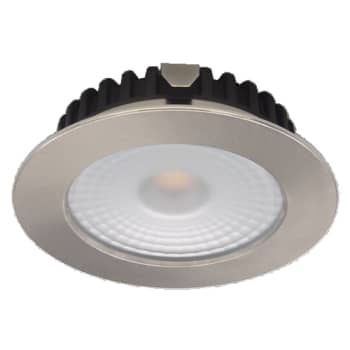 On Cabinet downlight 5W 12V AC/DC 3000K, dæmpbar, IP44, Ø70, Børstet