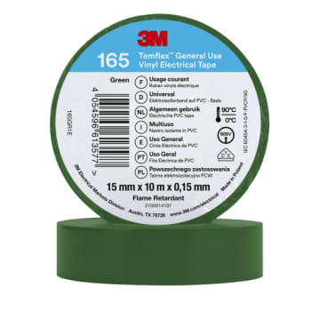 3MTM TemflexTM el vinyltape 165 Grøn 15 mm x 10 m 100 rl/pk