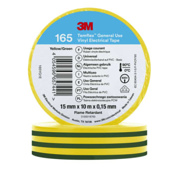 3MTM TemflexTM el vinyltape 165 Grøn/Gul 15 mm x 10 m 100 rl/pk