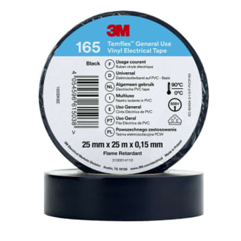 3MTM TemflexTM el vinyltape 165 Sort 25 mm x 25 m 100 rl/pk