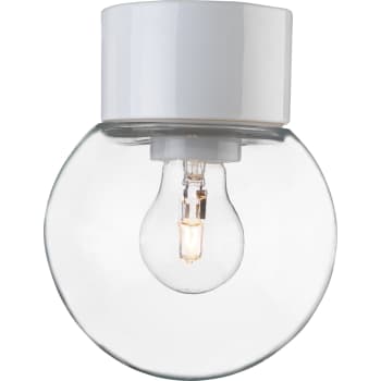 Loft- og væglampe Glob 150 lige, E27, hvid/klar, IP54