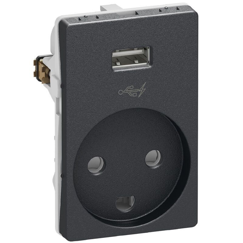 FUGA Stikkontakt med USB-lader og Jord Koksgrå