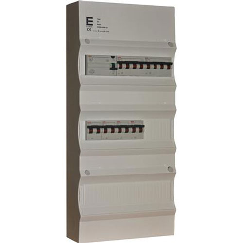 Færdigmonteret gruppetavle - HPFI - 1x16A 3P+N, 1x13A 3P+N, 4x13A 1P+N - Hvid