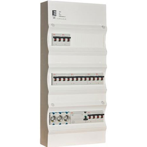 Færdigmonteret gruppetavle - HPFI, Tarif - 3x16A 3P+N, 4x13A 1P+N - Hvid