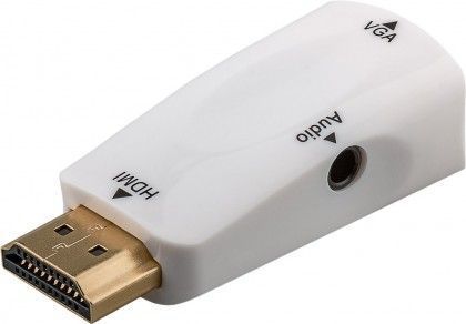 Kompakt HDMI til VGA konverter m. audio - HDMI han, Hvid