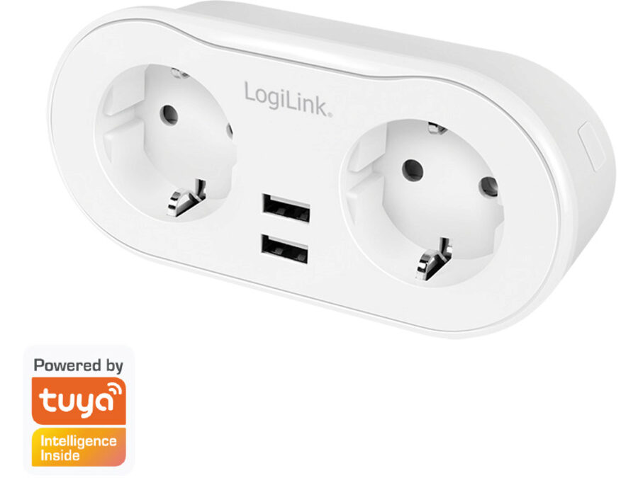 WiFi stikkontakt Tuya - 2 x CEE 7/3, USB, 10A / 2400W (IP20)