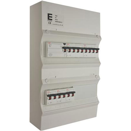 Færdigmonteret gruppetavle - HPFI - 2x16A 3P+N, 3x13A 1P+N -Grå