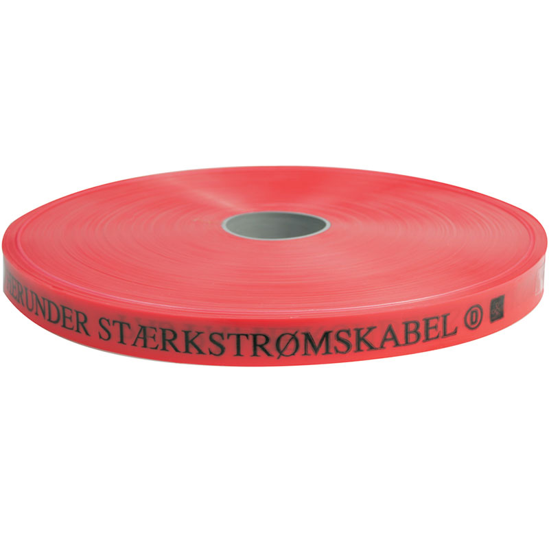 Markeringsbånd rød 25x0,3mm "Stærkstrøm" - Pr m.