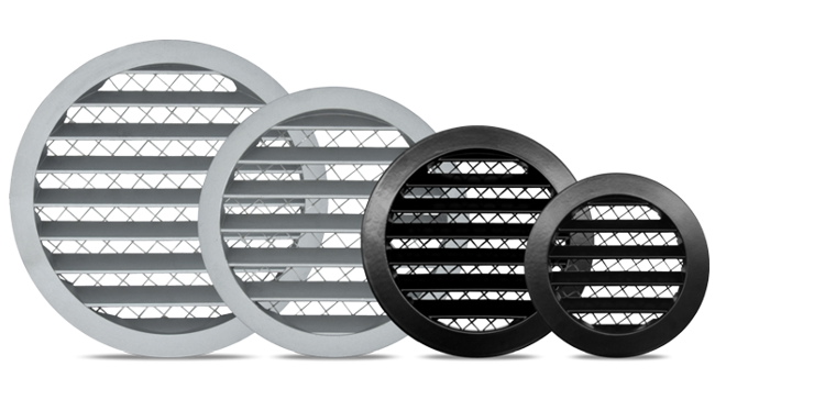 Rund Aluminium væg-ventilationsrist - Ø100mm, Matsort