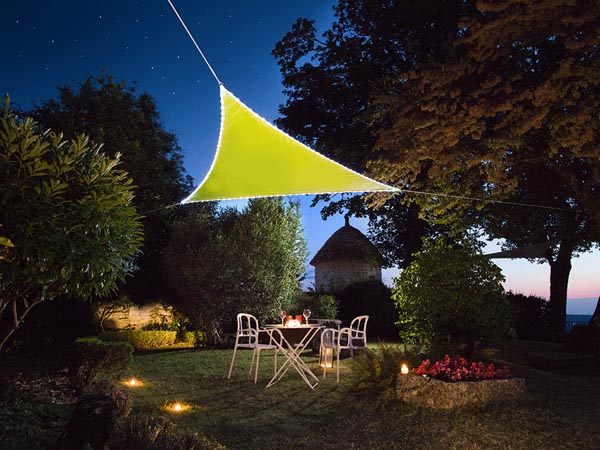 Trekantet solsejl m. LED kantlys - 3,6 x 3,6 x 3,6m GRØN