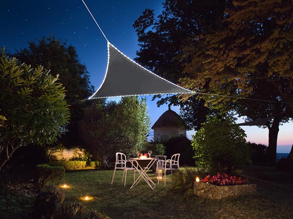 Trekantet solsejl m. LED kantlys - 3,6 x 3,6 x 3,6m MØRKEGRÅ