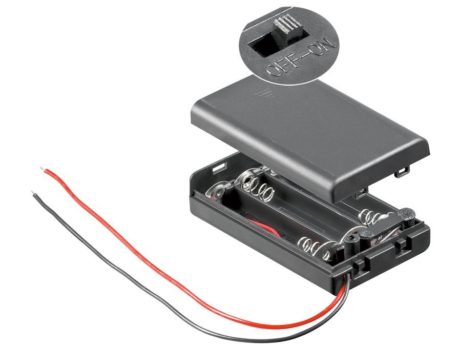 Batteriholder til 3xAAA batteri, Lukket hus m. kontakt