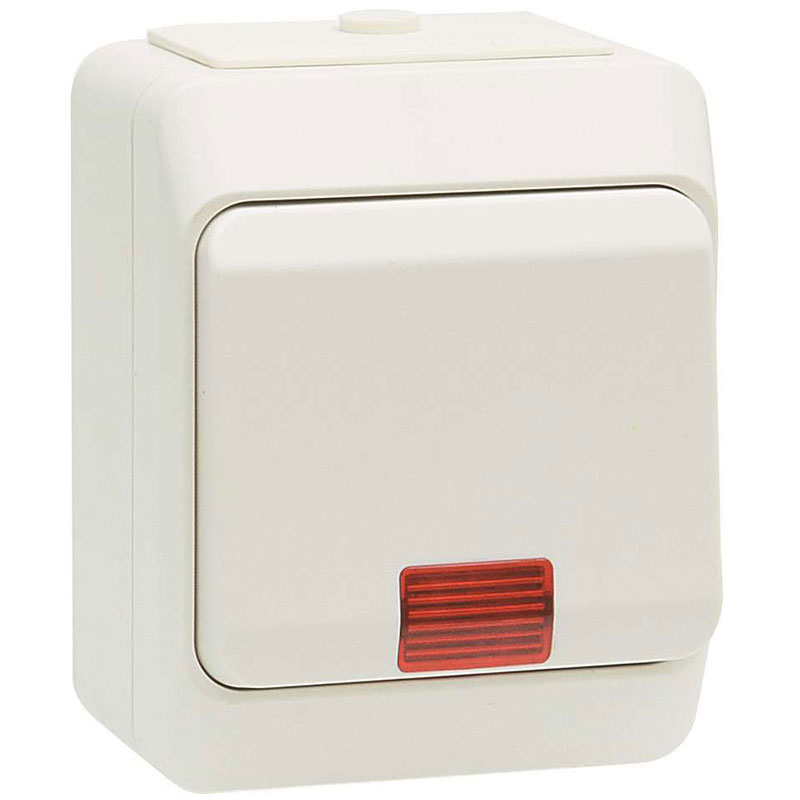 Kapslet afbryder 2-polet m. lampe IP44 - hvid