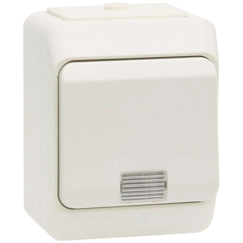 Kapslet trykafbryder m. lampe IP44 - hvid