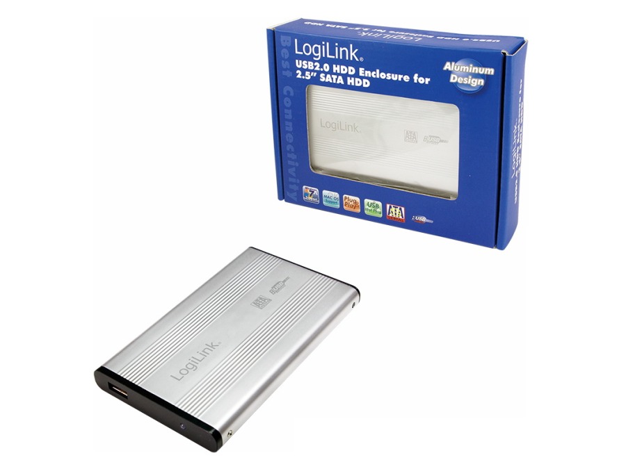 Ekstern 2,5" HDD/SSD kabinet - USB 2.0 / SATA, Alu.
