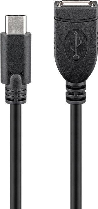 USB 2.0 kabel - USB-C han til USB A hun, Sort (0,2m)