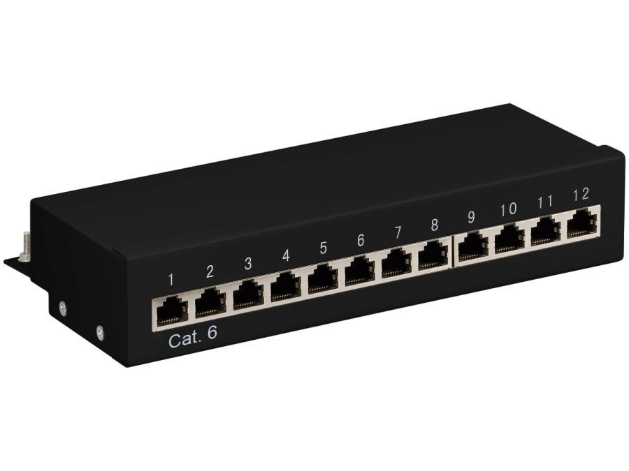 Patch panel - 12 x RJ45 CAT6 skærmet, Sort