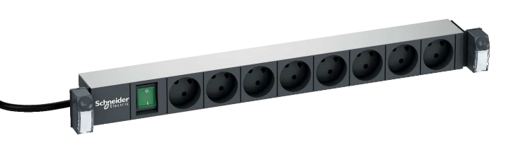 19" Powerpanel - 8 x DK jord, Grøn kontakt, 1HE, Sort (3m)