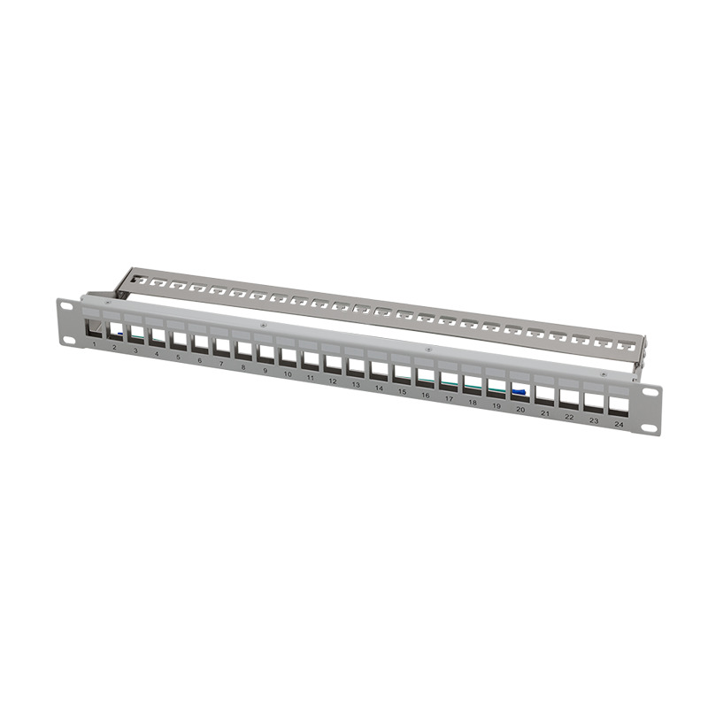 19" Patch panel - 1U, 24 x keystone porte, Grå