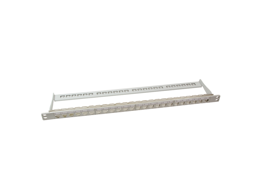 19" Keystone Panel - 0,5U, 24 x keystone porte, m. jord, Grå