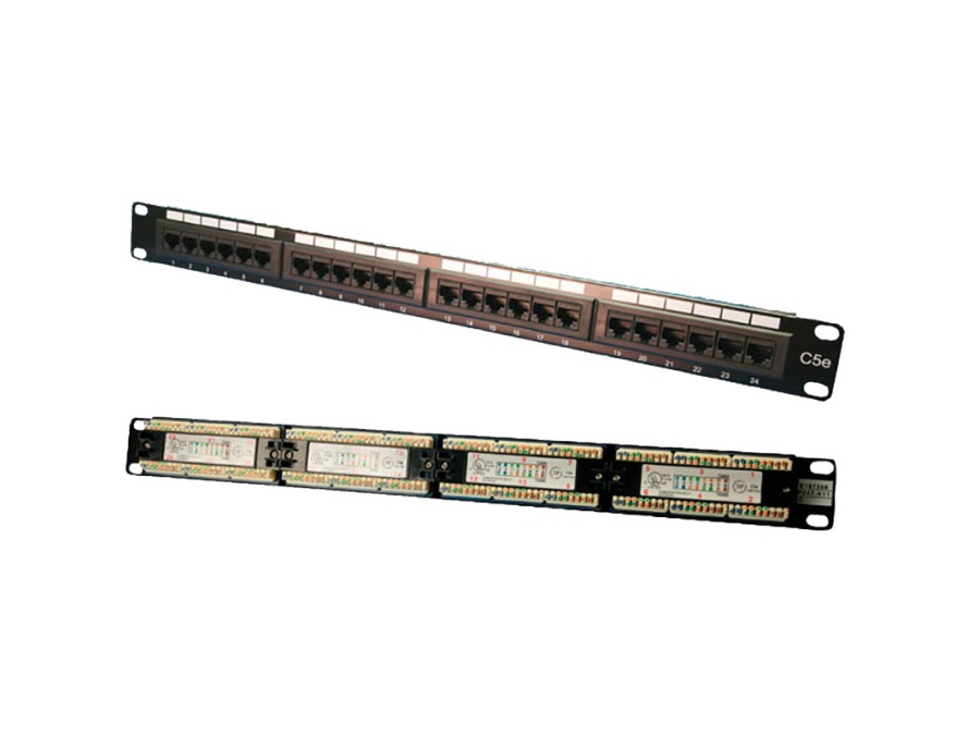 19" Patch panel - 1U, 24 x RJ45 CAT5e uskærmet (LSA), Sort
