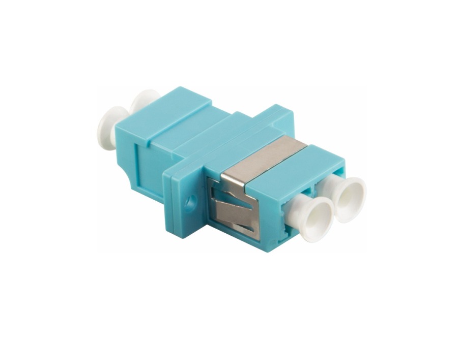 Fiberoptisk adapter - LC/LC duplex, Turkis (OM3) m. flange