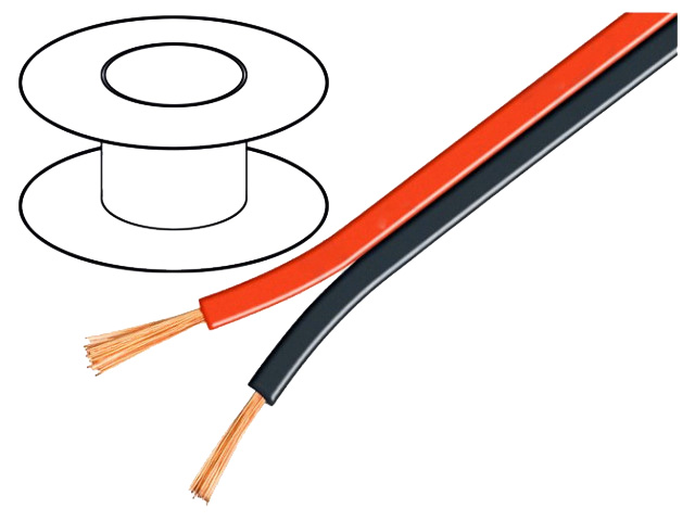 Højttalerledning - 2x0,35mm² CU, Rød/Sort (metervare)
